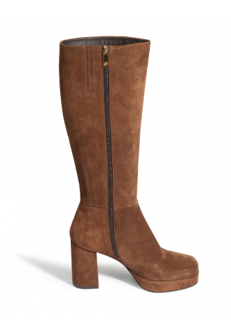 Brown suede high-heeled boots 