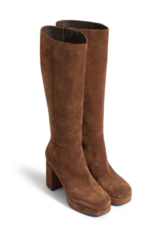 Brown suede high-heeled boots 