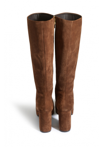 Brown suede high-heeled boots 