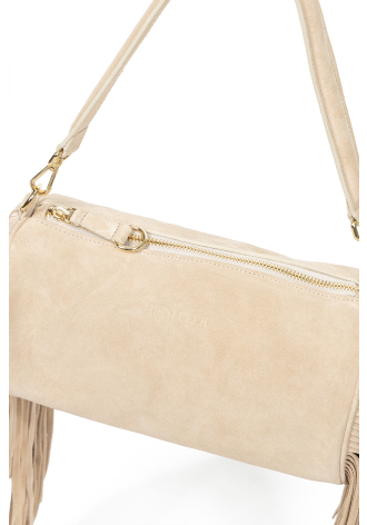 Beżowa zamszowa torebka z frędzlami
