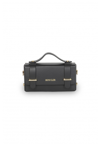 Schwarze kleine Handtasche in Form einer Duffle-Bag