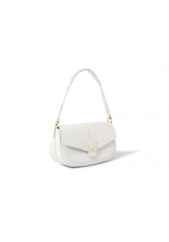 White handbag with decorative clasp  