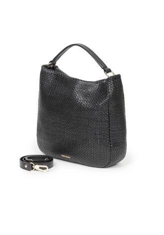 Duża czarna torba ze skórzanej plecionki