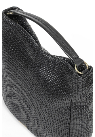 Duża czarna torba ze skórzanej plecionki