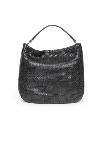 Duża czarna torba ze skórzanej plecionki