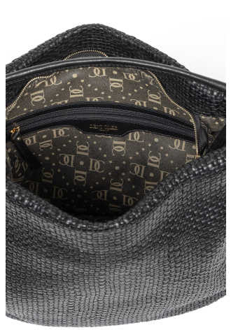 Duża czarna torba ze skórzanej plecionki