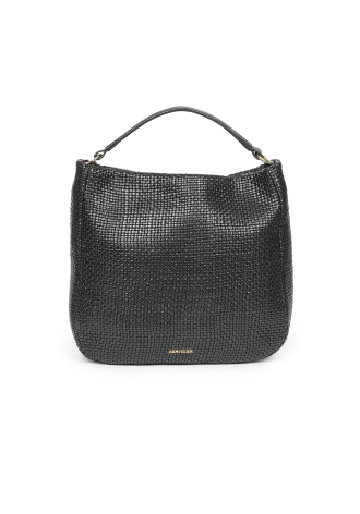Duża czarna torba ze skórzanej plecionki