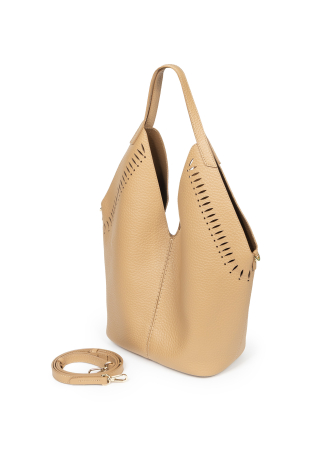 Duża beżowa szoperka z miękkiej skóry