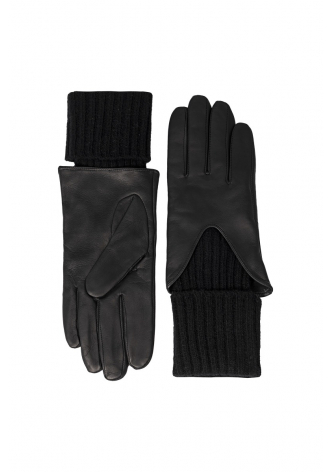  Black leather and cashmere gloves