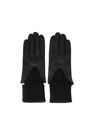  Black leather and cashmere gloves