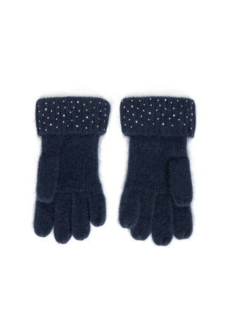 Granatowe rękawiczki z kaszmiru ozdobione kryształkami