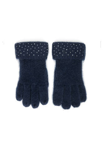 Granatowe rękawiczki z kaszmiru ozdobione kryształkami
