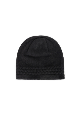 Czarna czapka z kaszmiru z ozdobnym ściegiem