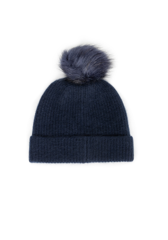 Kaszmirowa granatowa czapka z pomponem 