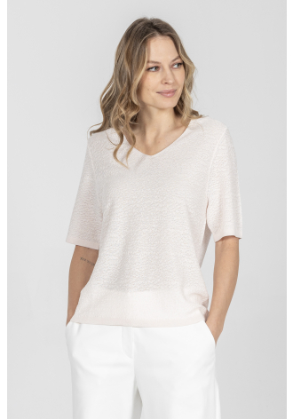 Luźny sweter z dekoltem V z krótkim rękawem