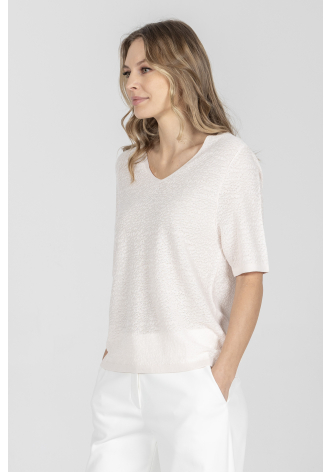 Luźny sweter z dekoltem V z krótkim rękawem