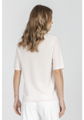 Luźny sweter z dekoltem V z krótkim rękawem