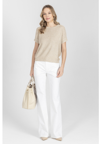 Luźny beżowy sweter z krótkim rękawem