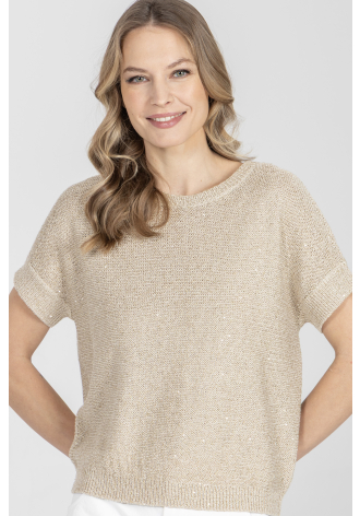 Luźny beżowy sweter z krótkim rękawem