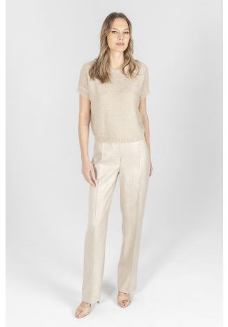 Luźny beżowy sweter z krótkim rękawem