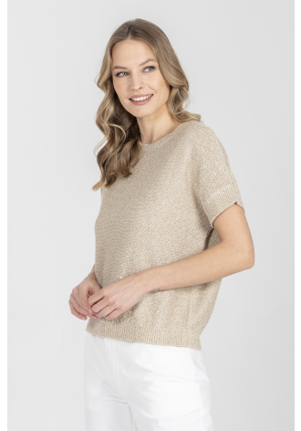 Luźny beżowy sweter z krótkim rękawem