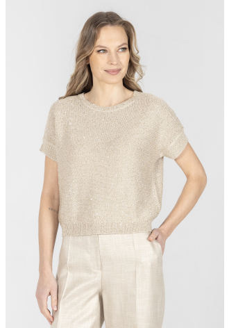 Luźny beżowy sweter z krótkim rękawem