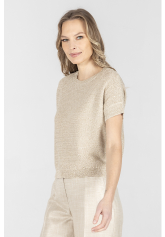 Luźny beżowy sweter z krótkim rękawem