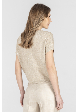 Luźny beżowy sweter z krótkim rękawem