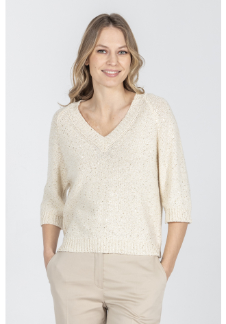 Beżowy sweter z dekoltem V