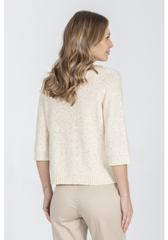 Beżowy sweter z dekoltem V