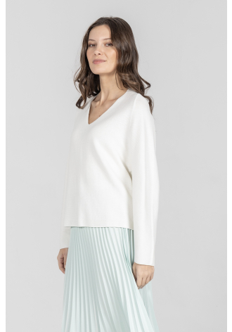 Biały bawełniany sweter z długim rękawem