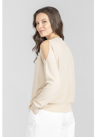 Beżowy sweter z rozcięciami na rękawach