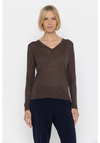 Klasyczny brązowy sweter z dekoltem w V