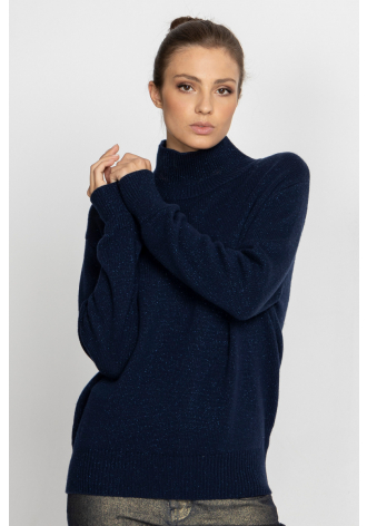  Navy blue roll neck with shiny thread 