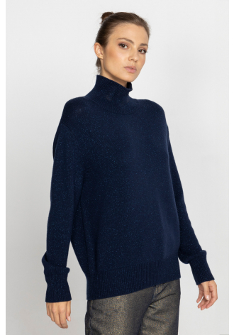  Navy blue roll neck with shiny thread 