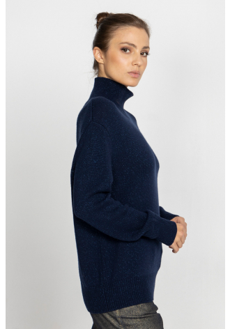  Navy blue roll neck with shiny thread 