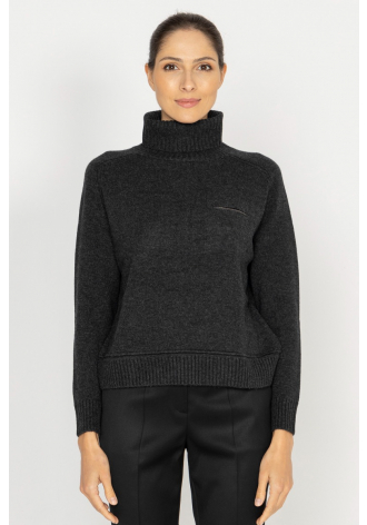  Graphite wool and cashmere roll neck