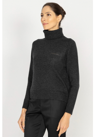  Graphite wool and cashmere roll neck