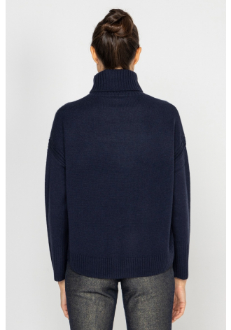  Short navy blue wool and cashmere roll neck