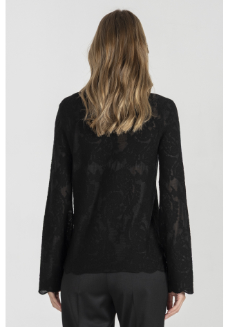 Czarny elegancki sweter z lekko rozszerzanym mankietem