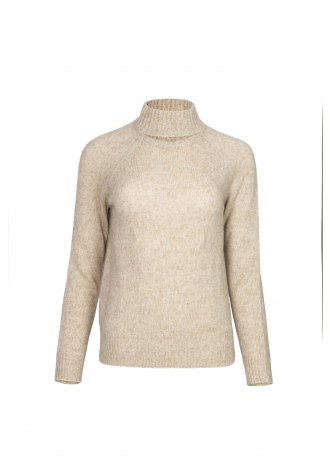 Beige turtleneck with neckline slit