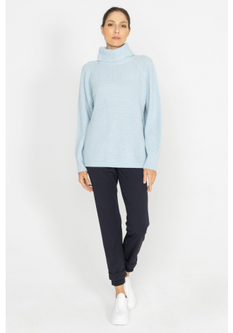  Blue wool and cashmere roll neck