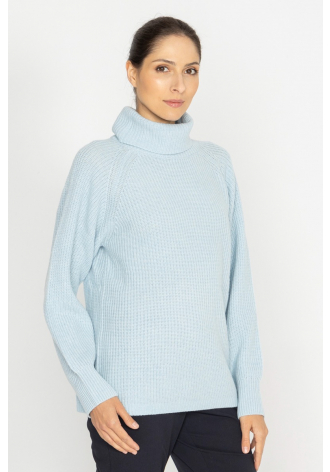  Blue wool and cashmere roll neck