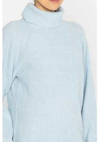  Blue wool and cashmere roll neck