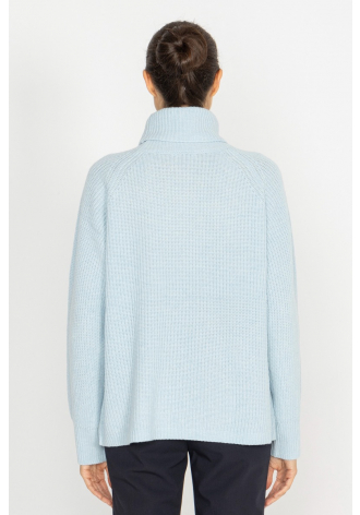  Blue wool and cashmere roll neck