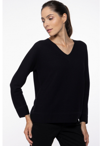 Black V-neck sweater