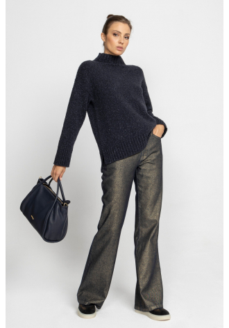 Navy blue mock turtleneck with side slits 