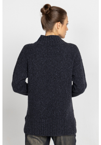 Navy blue mock turtleneck with side slits 