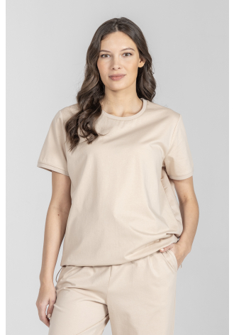 Beżowy t-shirt z okrągłym dekoltem