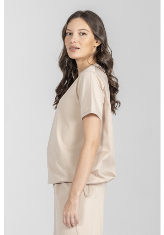 Beżowy t-shirt z okrągłym dekoltem